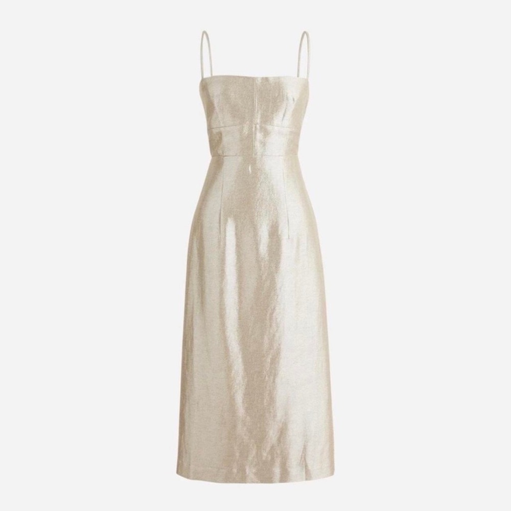 J. Crew Double tie-back metallic linen-blend midi dress S